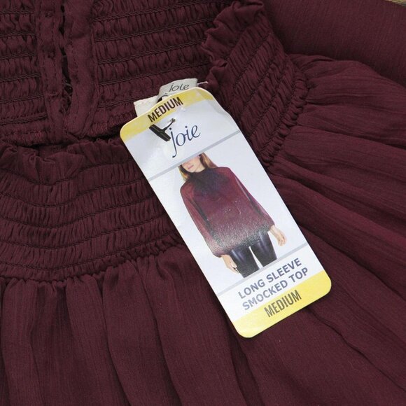 NWT Joie Edition Ladies Long Sleeve Smocked Blouse JE7005CO M Deep Wine Red - Picture 4 of 5
